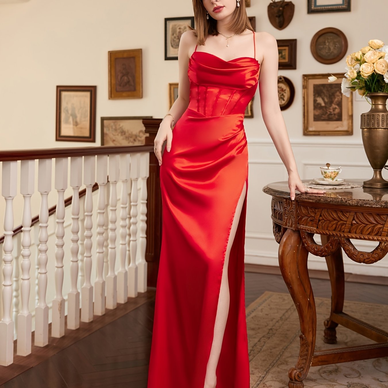 Glamorous Satin Cowl Neck Corset Cami Dress -