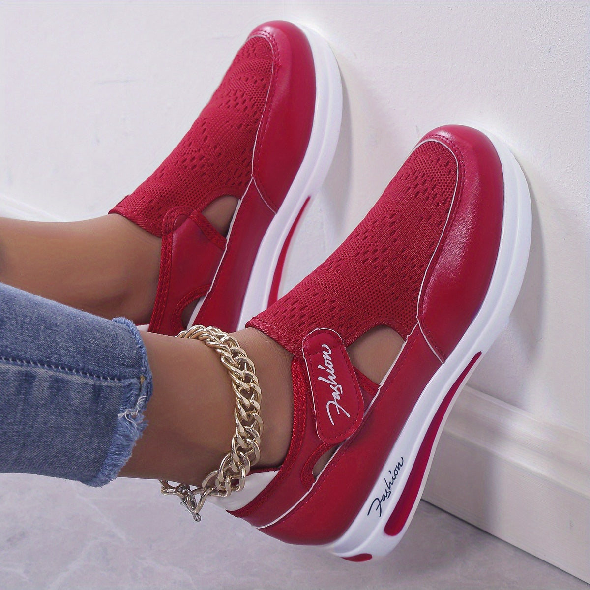 Women's Breathable Knit Wedge Sneakers,