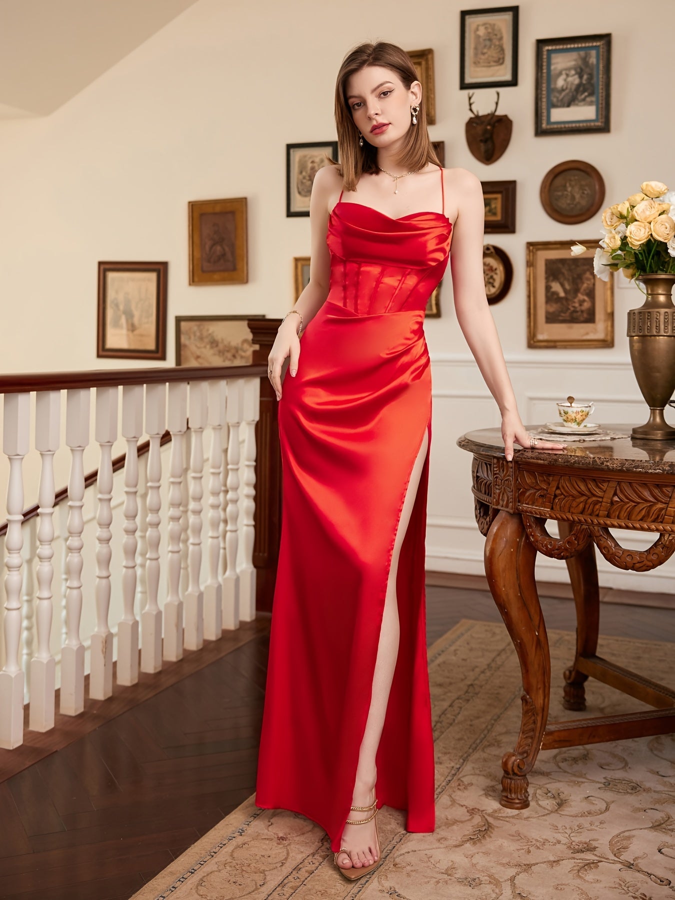 Glamorous Satin Cowl Neck Corset Cami Dress -
