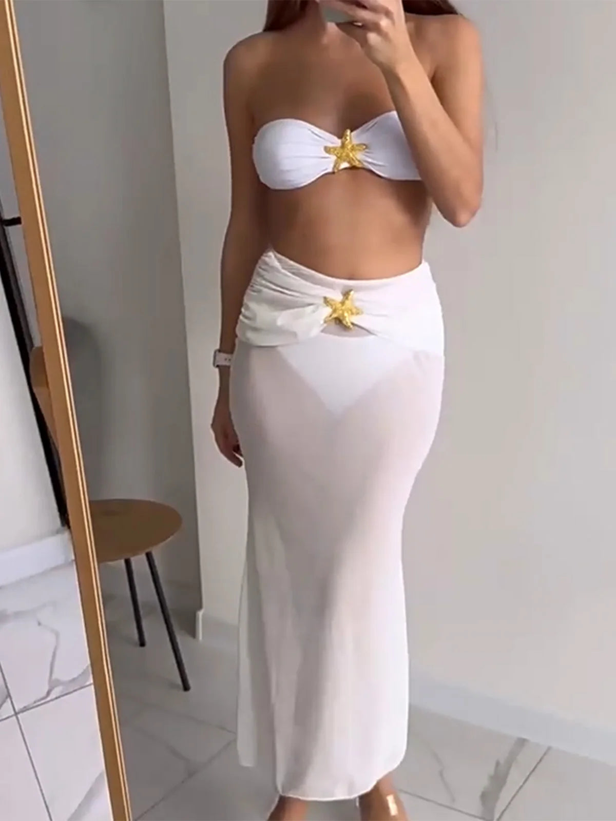 Cover Up Metal Star Bandeau Bikini Women Swimwear
