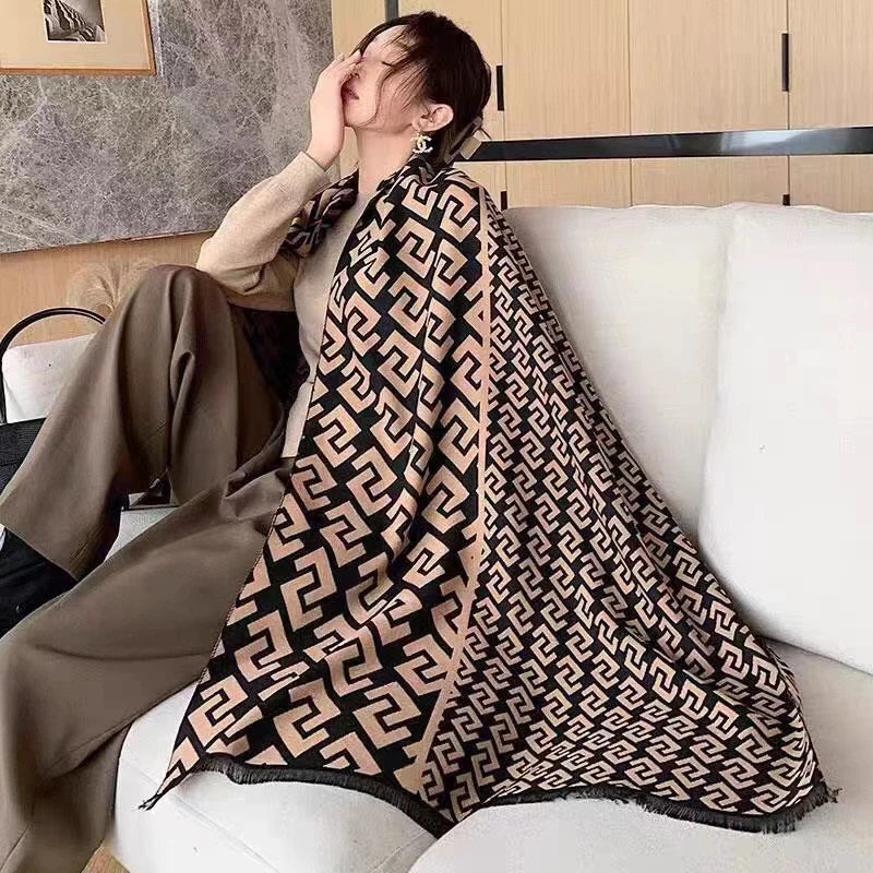 Luxury design of winter women's scarves, double-sided imitation cashmere scarves,