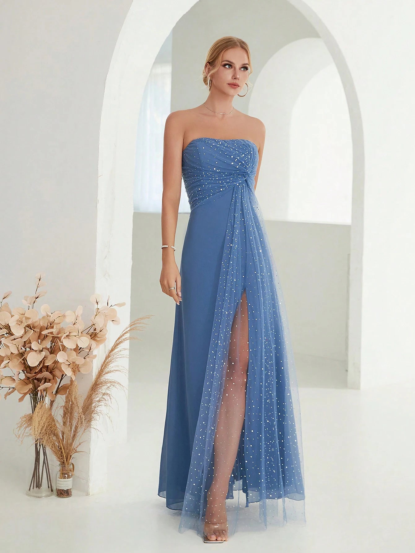 Mgiacy Strapless sleeveless chiffon Ladies Dinner Dress