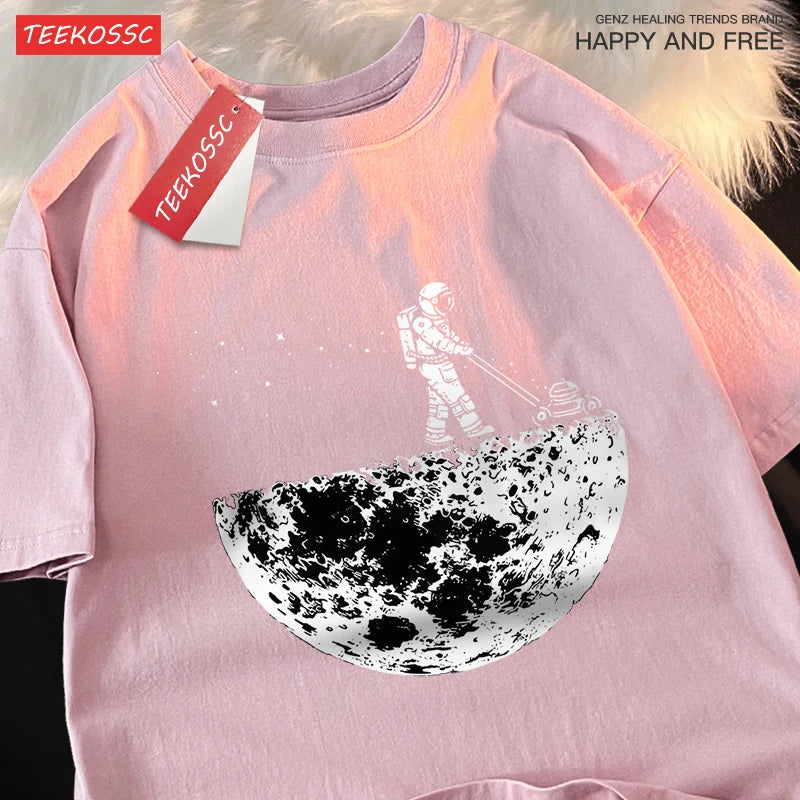 The Moon Men Women Short Sleeve Oversized Loose T-Shirt
