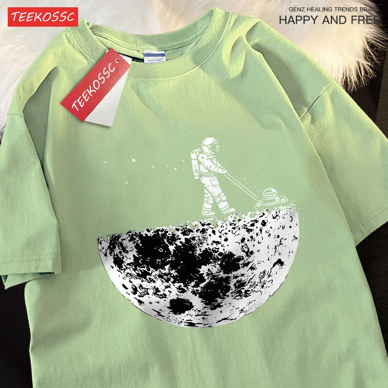 The Moon Men Women Short Sleeve Oversized Loose T-Shirt
