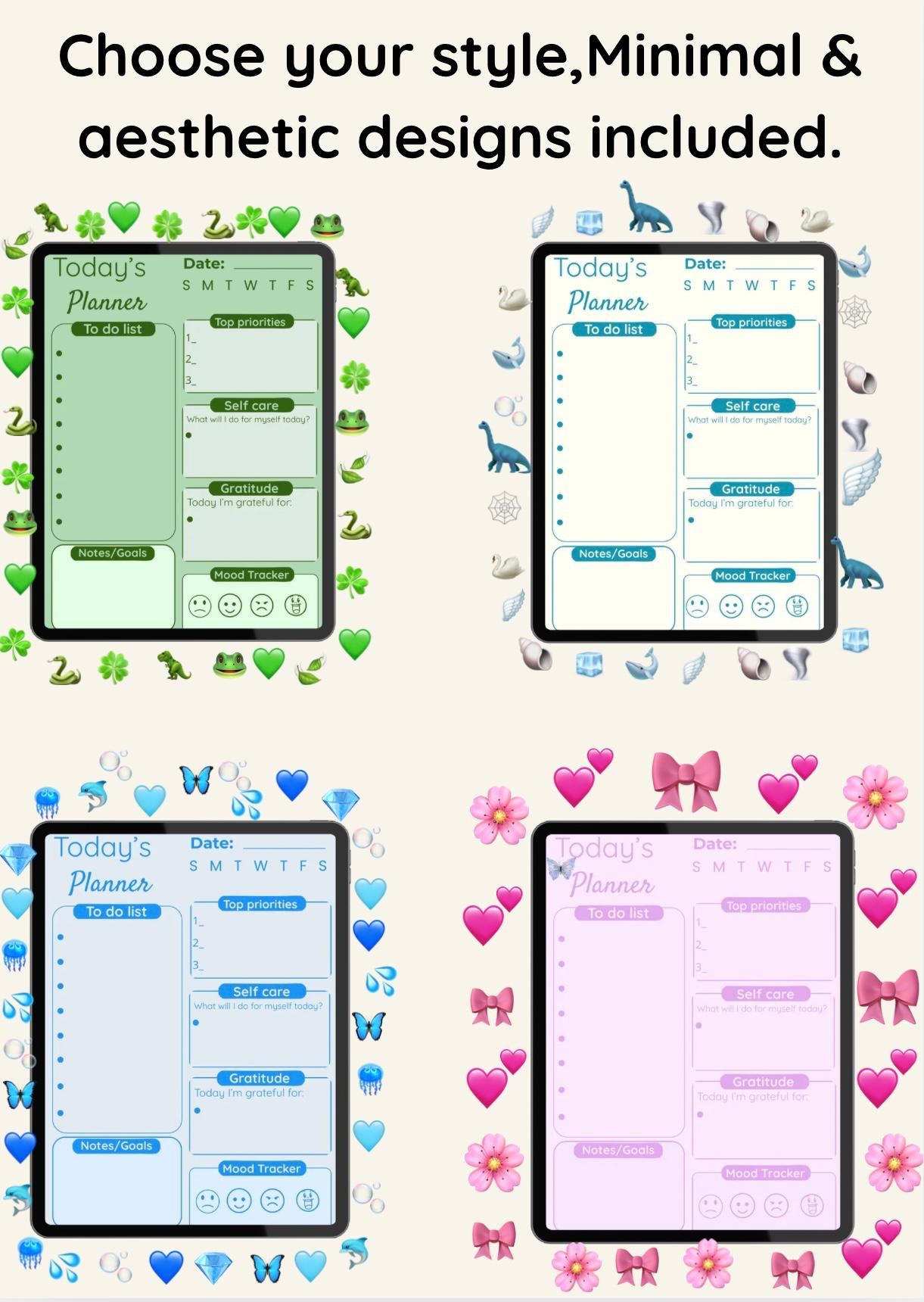 Today's Planner-Minimalist Daily Planner-Digital and Printable (Ipad+PDF,4 Colors)