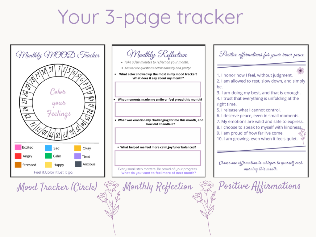 Color Your Feelings – Monthly Mood Tracker & Reflection (Printable PDF)