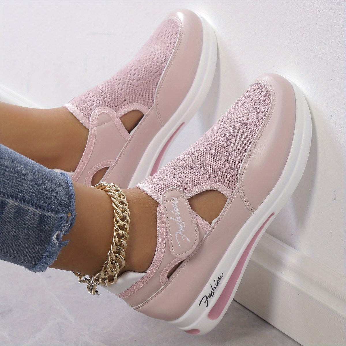 Women's Breathable Knit Wedge Sneakers,