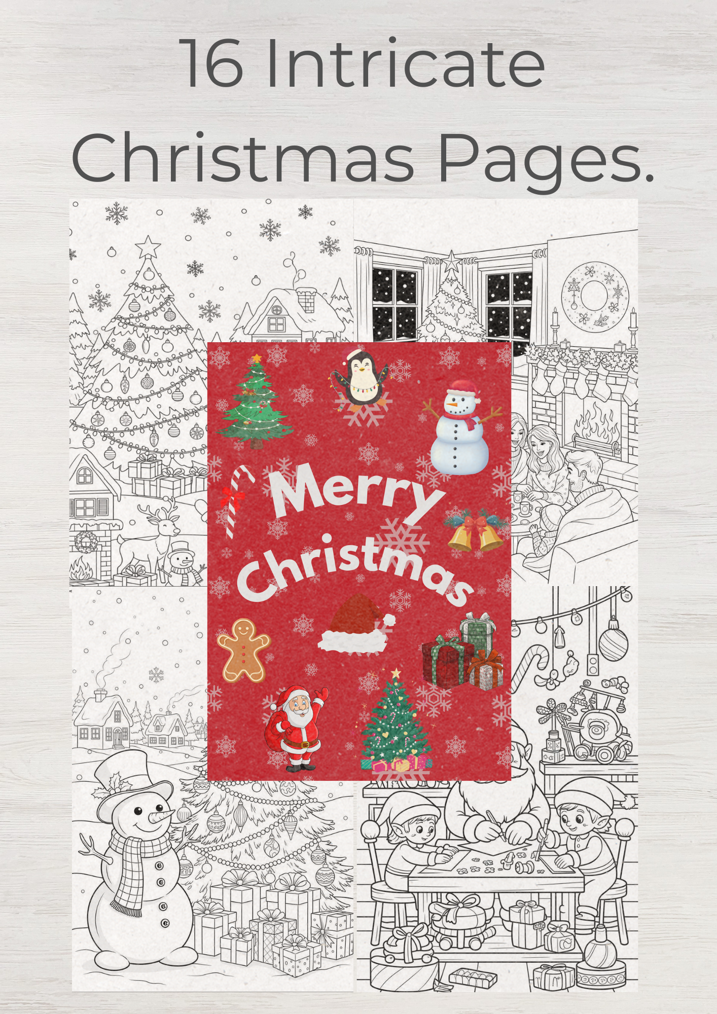 Detailed Christmas Coloring Book – 16 Intricate Holiday Designs (Digital Download)