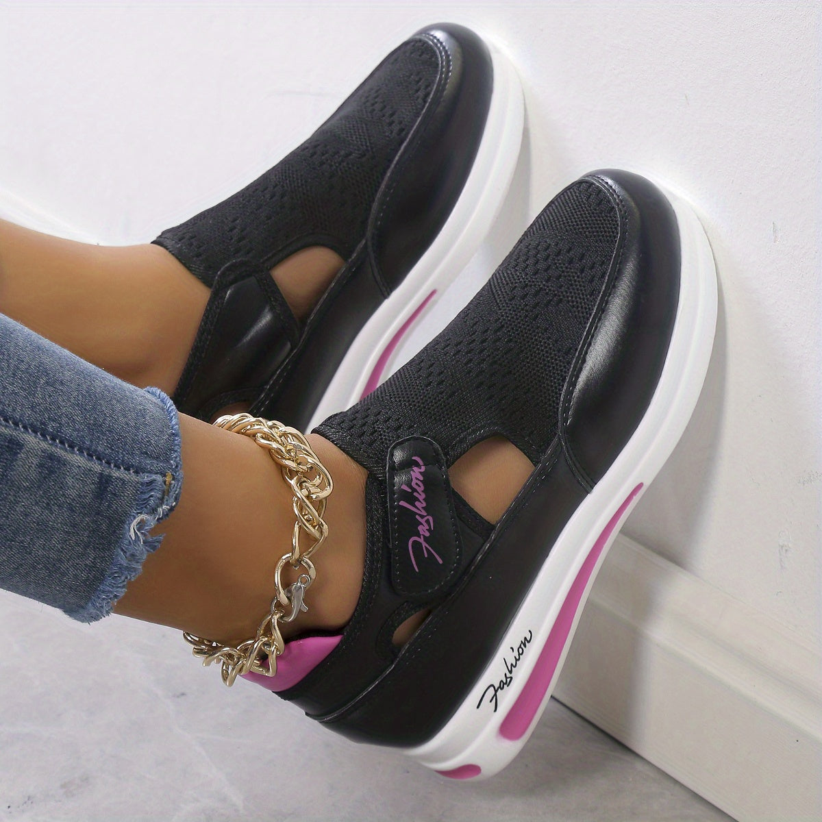 Women's Breathable Knit Wedge Sneakers,