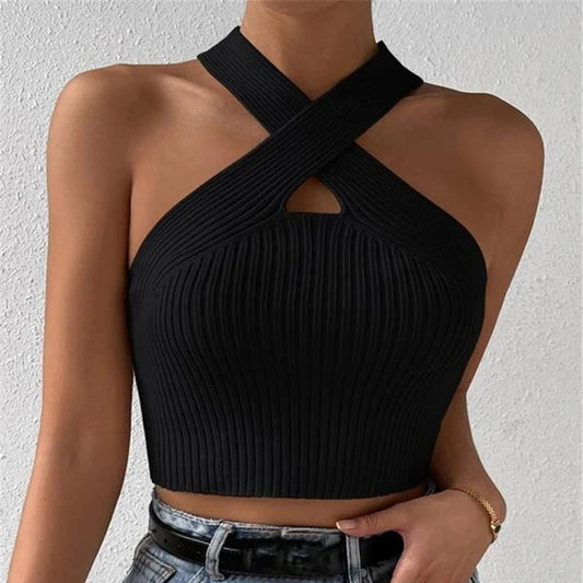 Cross Neck Crop Tops Sexy