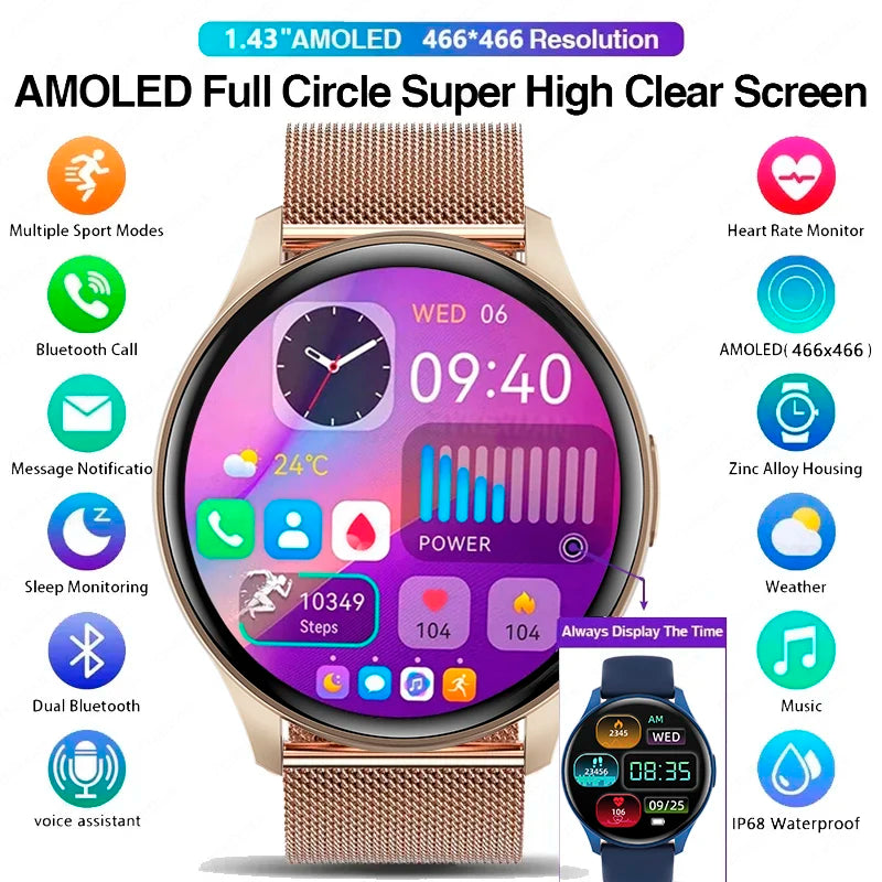 2025 New For Xiaomi Huawei 1.43 inches Bluetooth Call Smartwatch Women Men