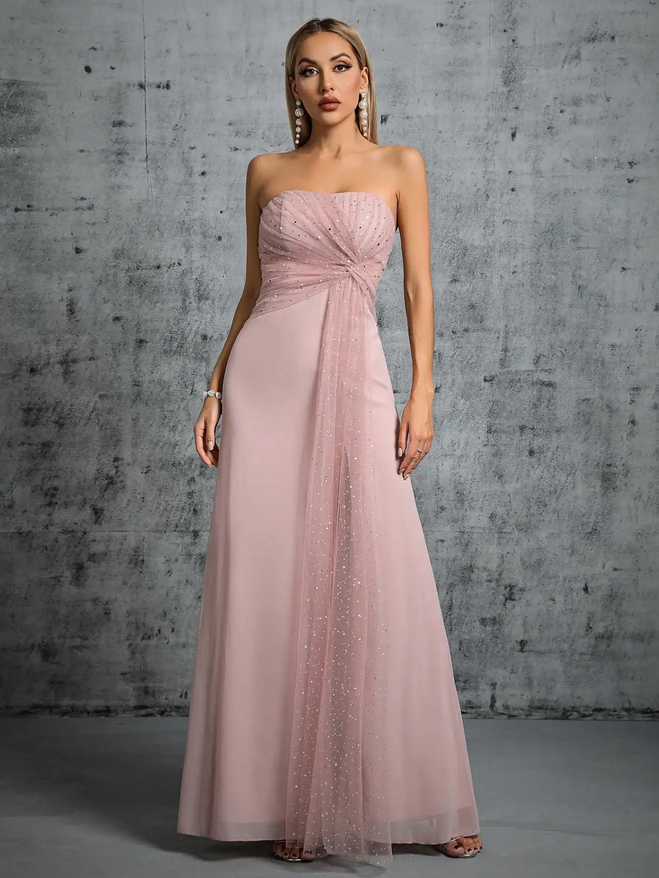 Mgiacy Strapless sleeveless chiffon Ladies Dinner Dress