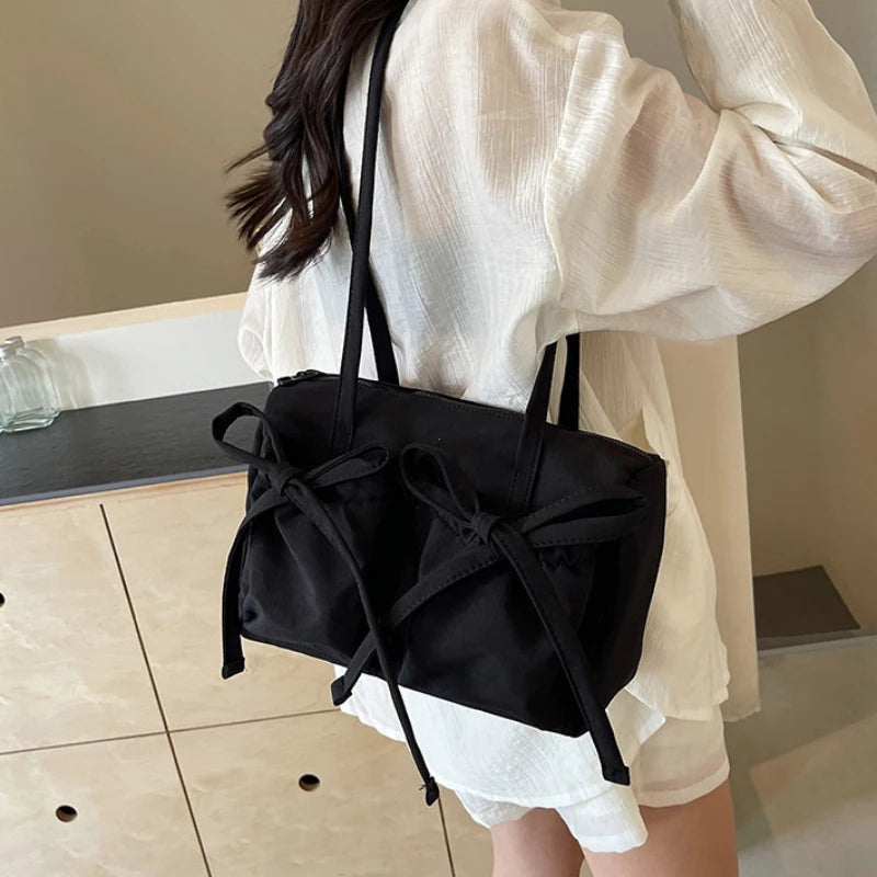 2025 New Korean Bow Nylon Shoulder Bag Fashionable and Sweet Design