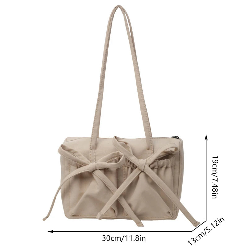 2025 New Korean Bow Nylon Shoulder Bag Fashionable and Sweet Design