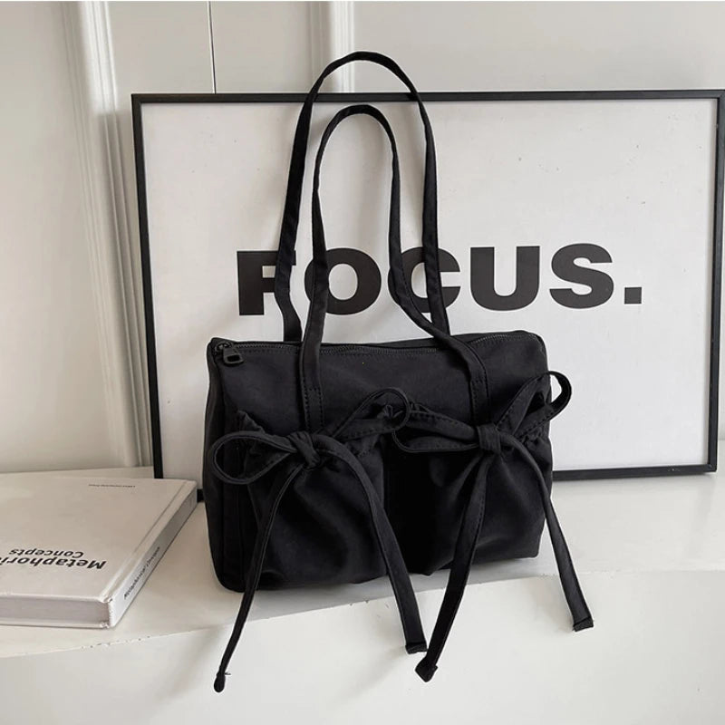2025 New Korean Bow Nylon Shoulder Bag Fashionable and Sweet Design