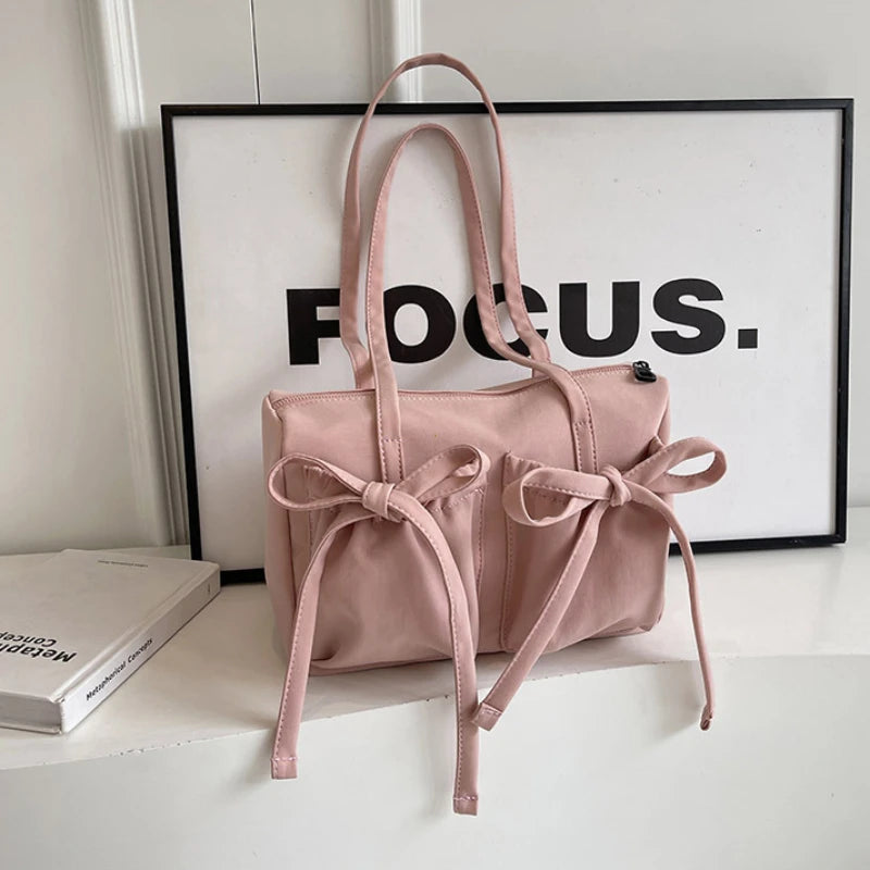 2025 New Korean Bow Nylon Shoulder Bag Fashionable and Sweet Design