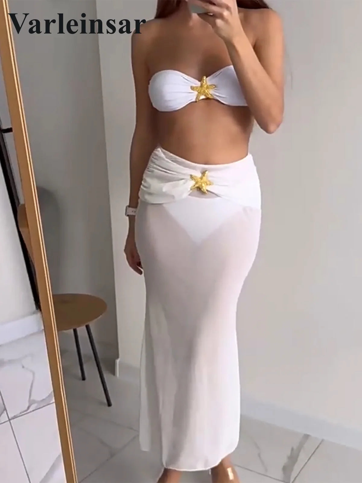 Cover Up Metal Star Bandeau Bikini Women Swimwear