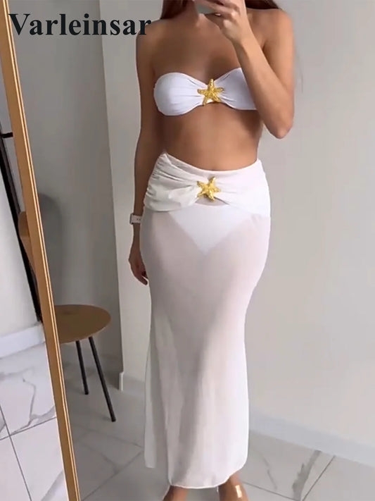 Cover Up Metal Star Bandeau Bikini Women Swimwear