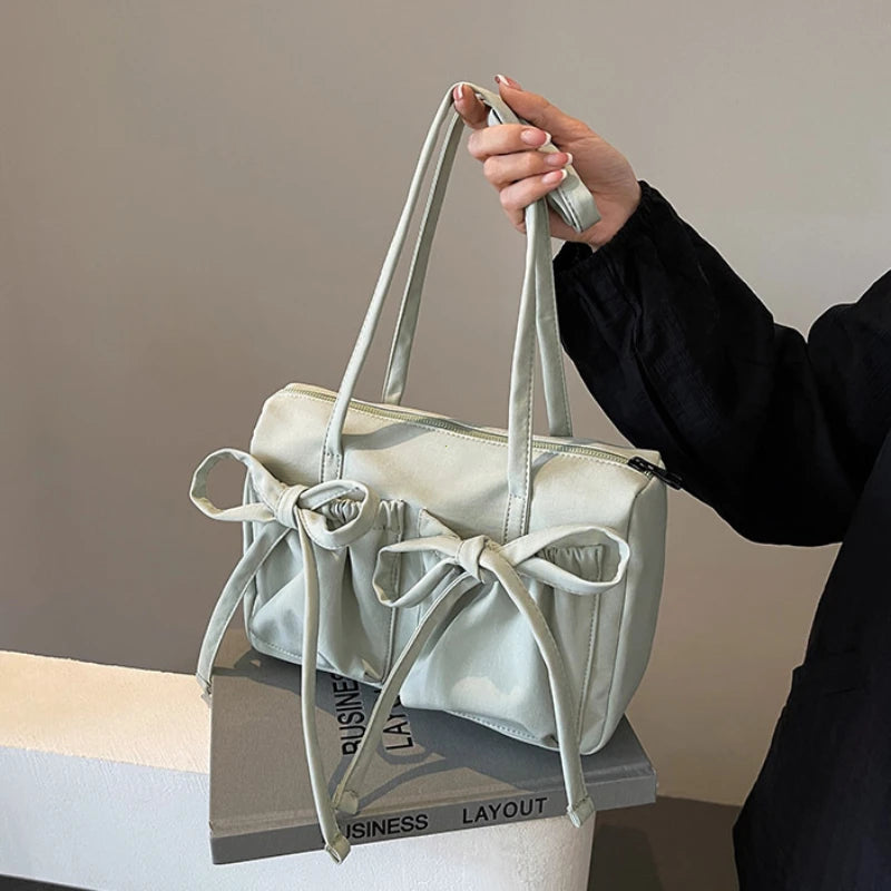 2025 New Korean Bow Nylon Shoulder Bag Fashionable and Sweet Design