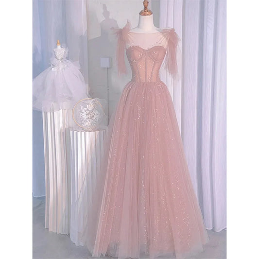 Latest Elegant Pink Wedding Dress Host Stage Dress Design Celebrity