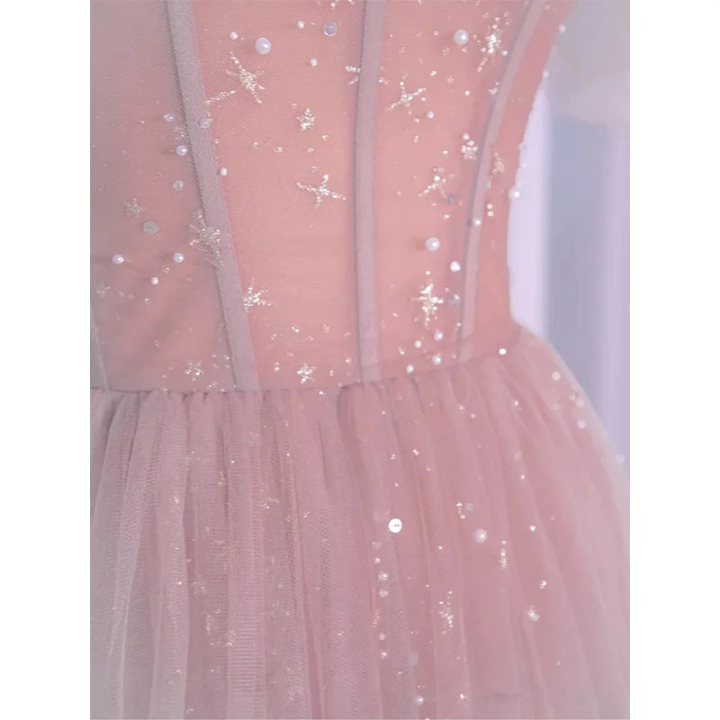Latest Elegant Pink Wedding Dress Host Stage Dress Design Celebrity
