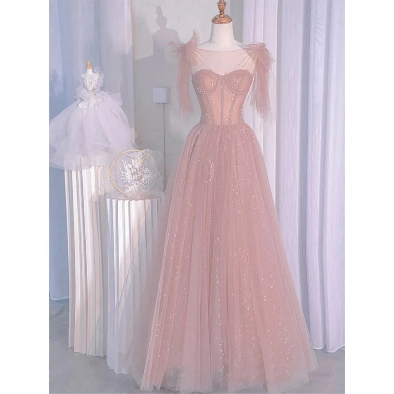 Latest Elegant Pink Wedding Dress Host Stage Dress Design Celebrity