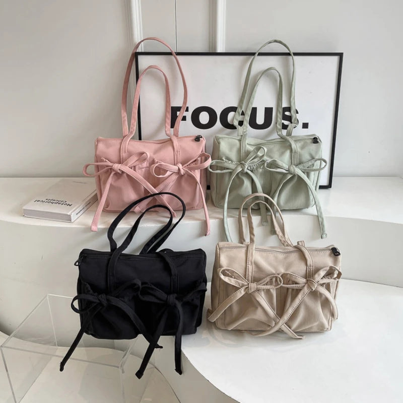 2025 New Korean Bow Nylon Shoulder Bag Fashionable and Sweet Design