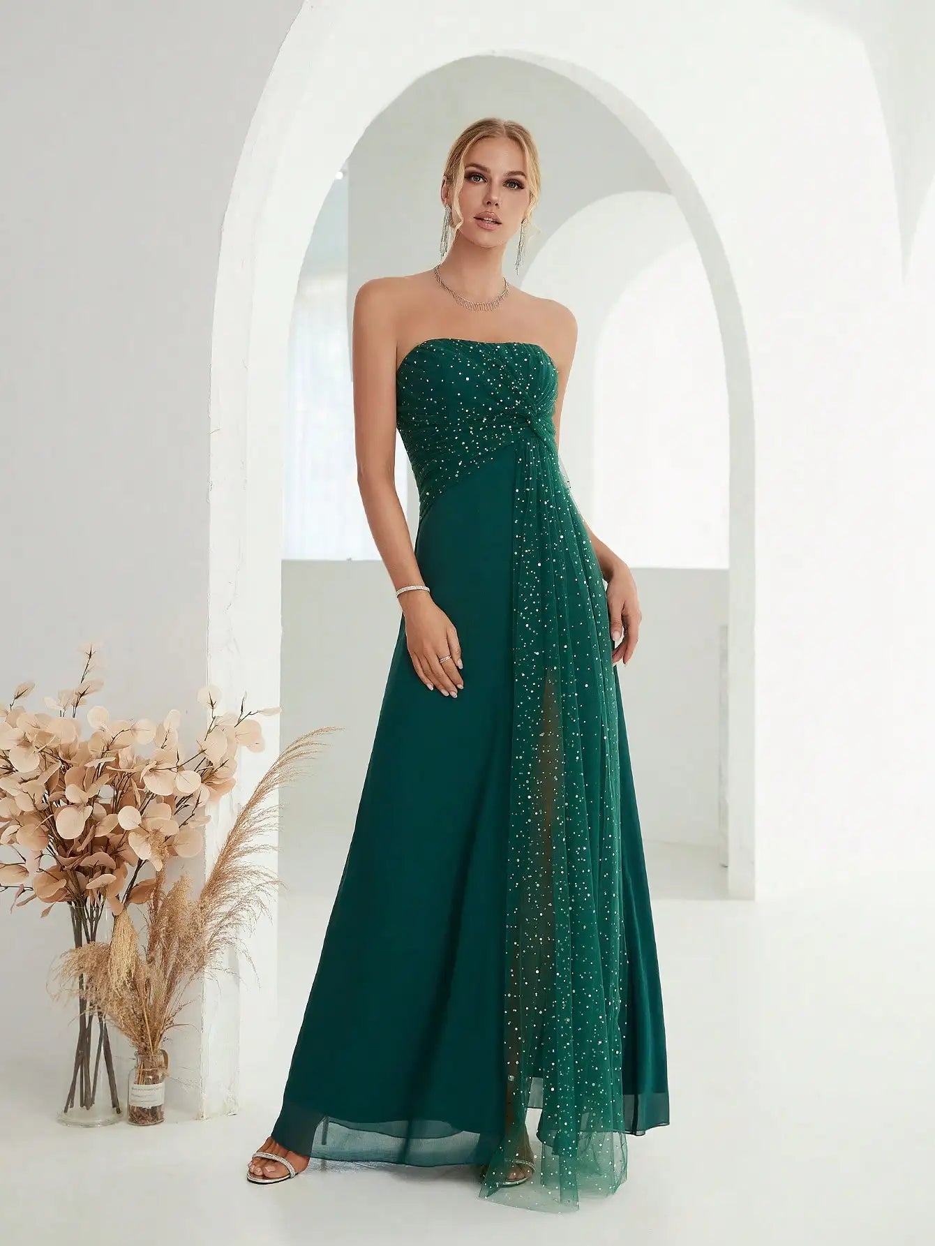 Mgiacy Strapless sleeveless chiffon Ladies Dinner Dress