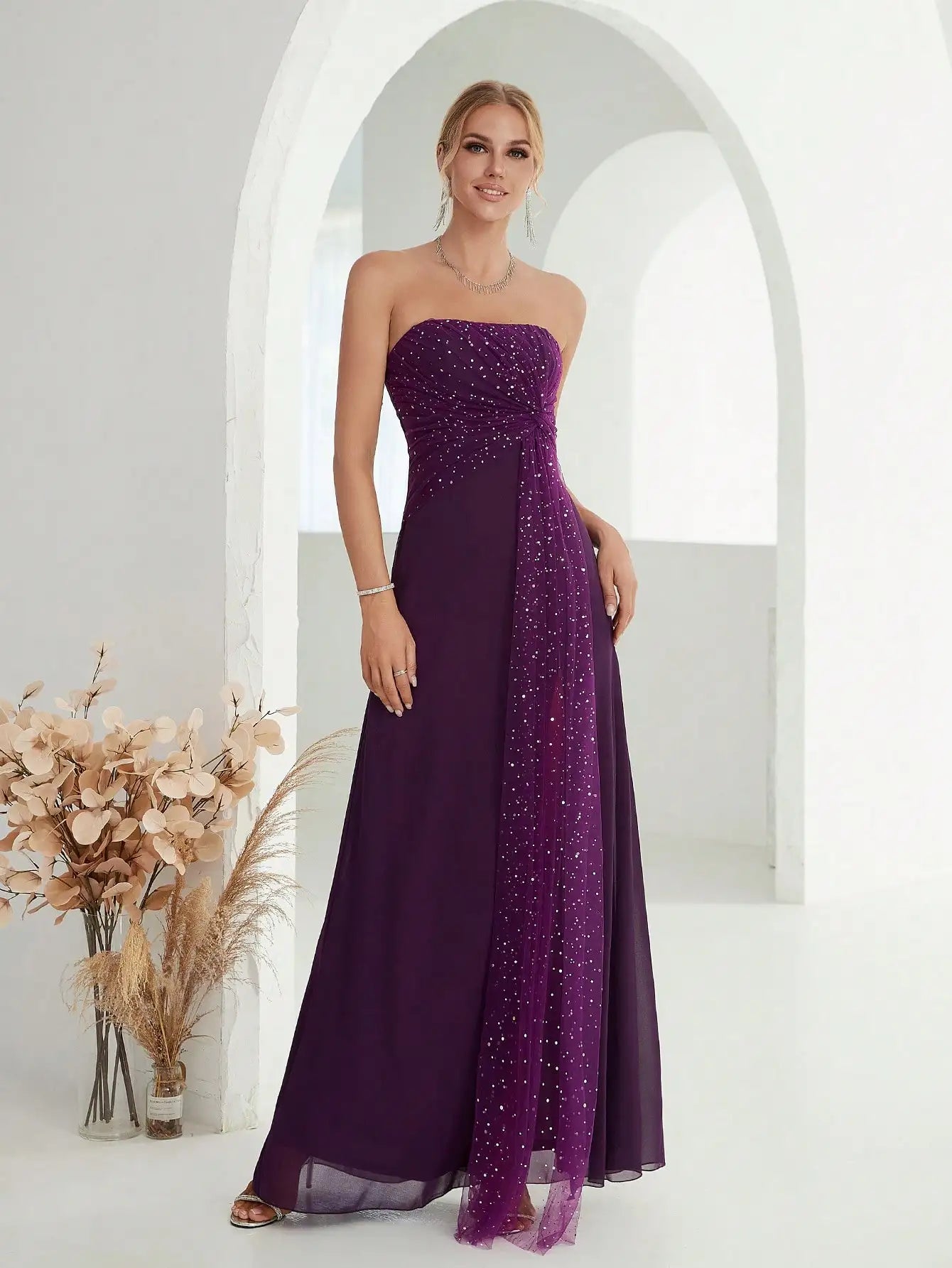Mgiacy Strapless sleeveless chiffon Ladies Dinner Dress