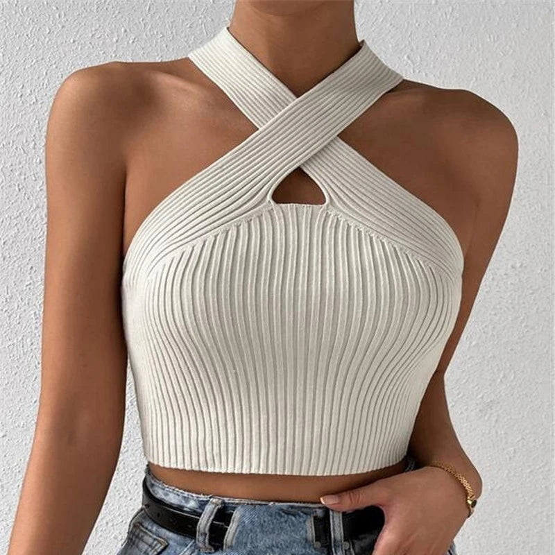 Cross Neck Crop Tops Sexy