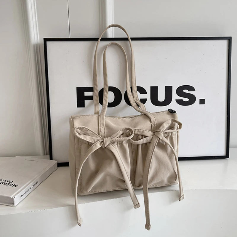 2025 New Korean Bow Nylon Shoulder Bag Fashionable and Sweet Design