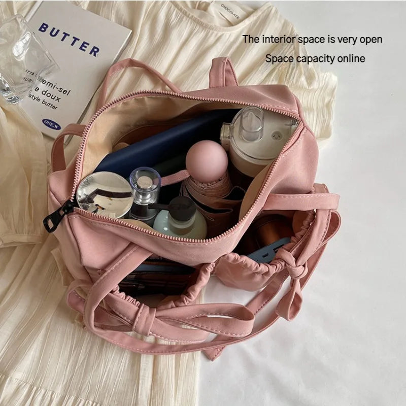 2025 New Korean Bow Nylon Shoulder Bag Fashionable and Sweet Design