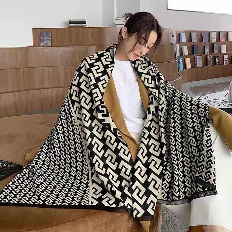 Luxury design of winter women's scarves, double-sided imitation cashmere scarves,
