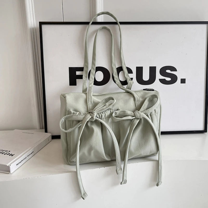 2025 New Korean Bow Nylon Shoulder Bag Fashionable and Sweet Design