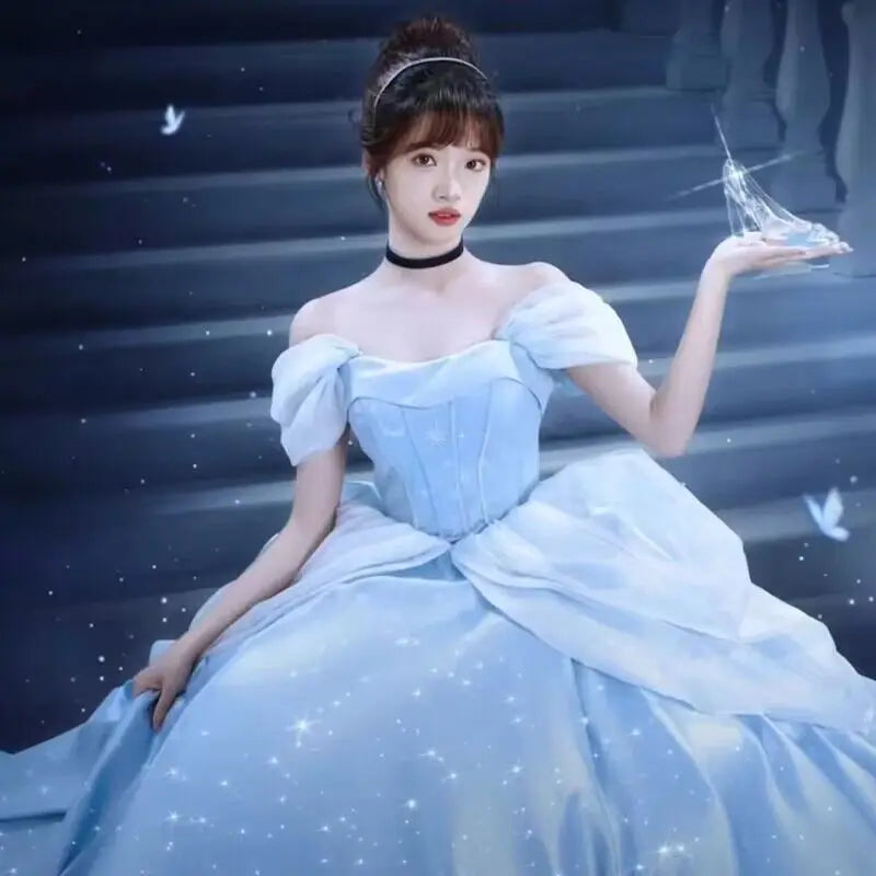Blue Prom Dress Engagement Jacquard Dress France Vintage Sweet Korean Princess Fairy Dress Evening Party Dress