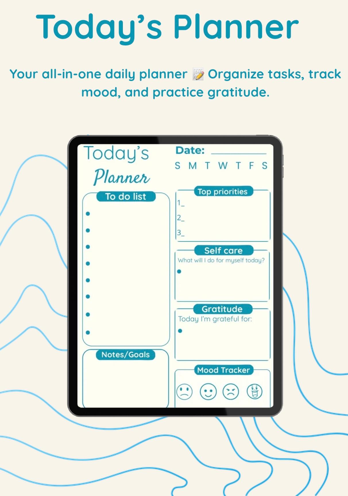 Today's Planner-Minimalist Daily Planner-Digital and Printable (Ipad+PDF,4 Colors)
