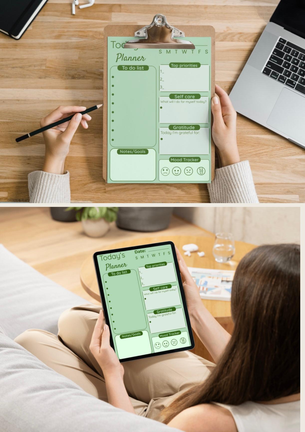 Today's Planner-Minimalist Daily Planner-Digital and Printable (Ipad+PDF,4 Colors)