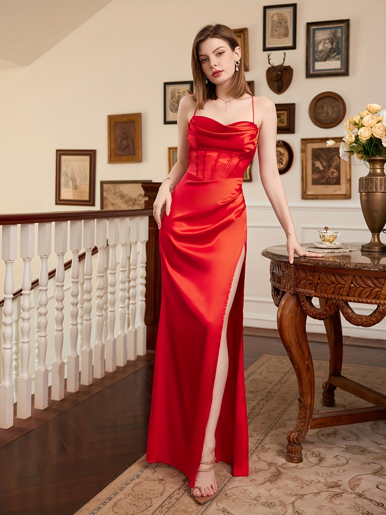 Glamorous Satin Cowl Neck Corset Cami Dress -