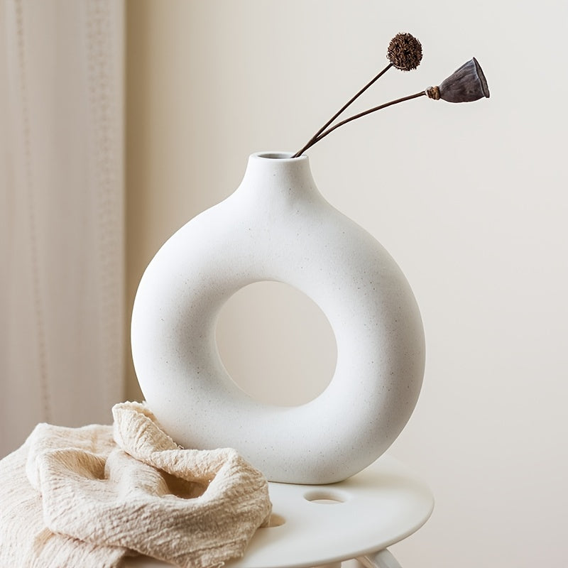 1pc, White Ceramic Vase White Vases For Decor